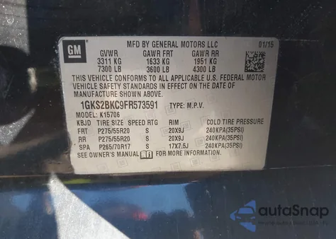 2015 GMC Yukon Slt из США, поврежденный, VIN 1GKS2BKC9FR573591